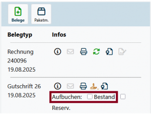 Bestände bei einer Gutschrift zurückführen